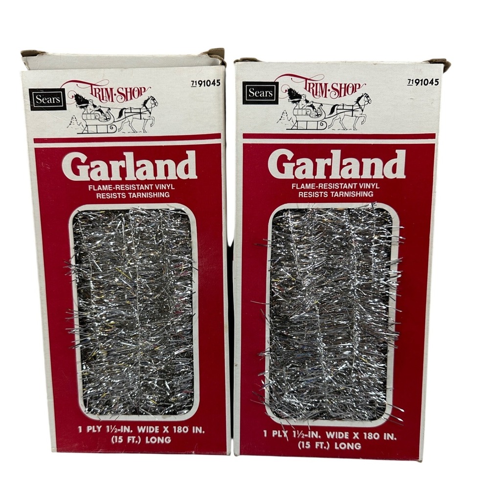 2 Boxes Vintage Sears Trim Shop Silver Garland Tinsel 15 Ft Long Nostalgia